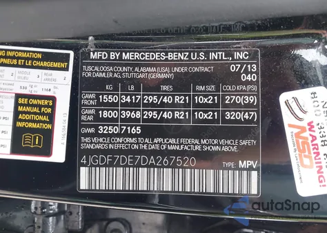 2013 Mercedes-Benz Gl 550 4Matic from USA, damaged, VIN 4JGDF7DE7DA267520